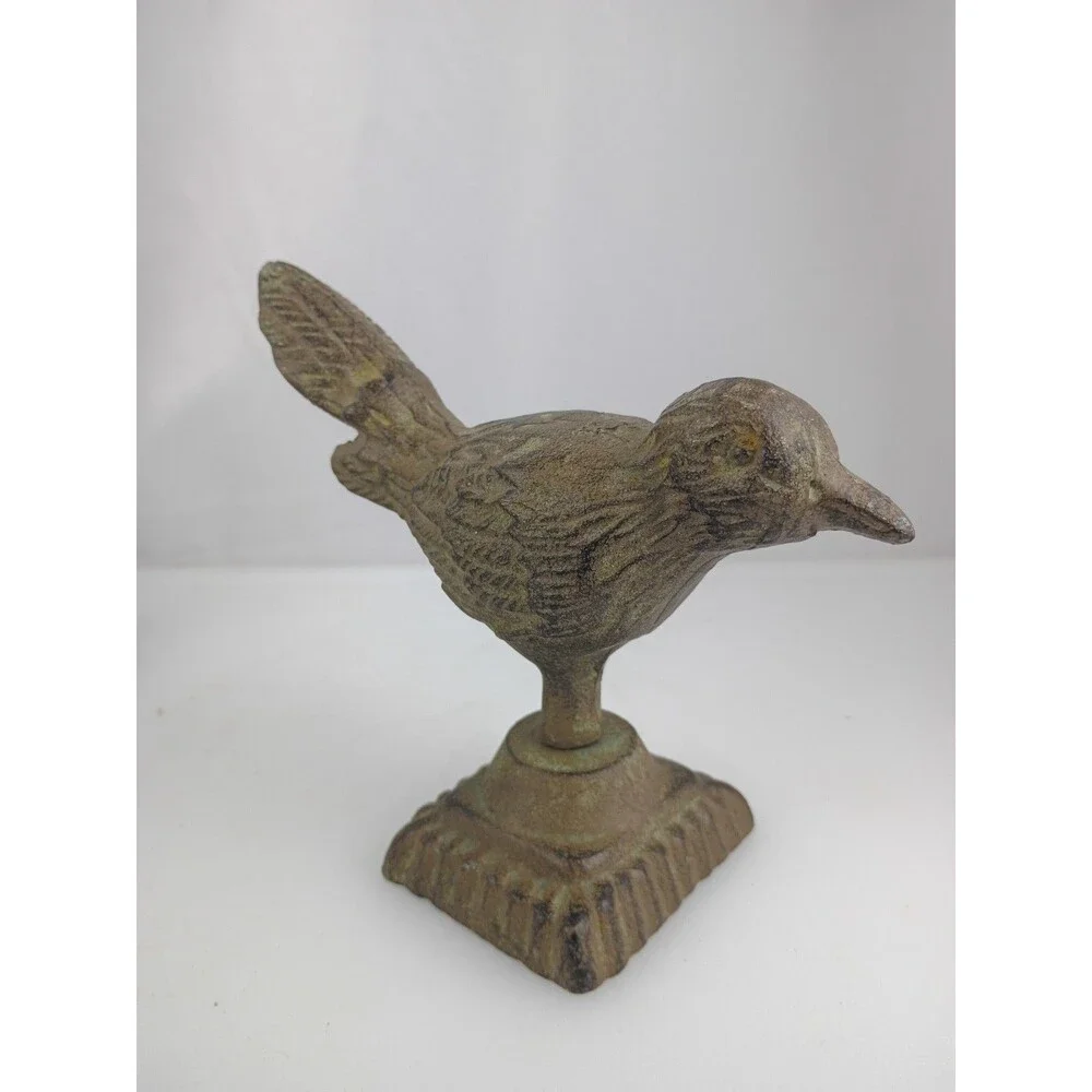 Cast Iron Bird On Pedestal Perch Figurine Statue Decor Paperweight
